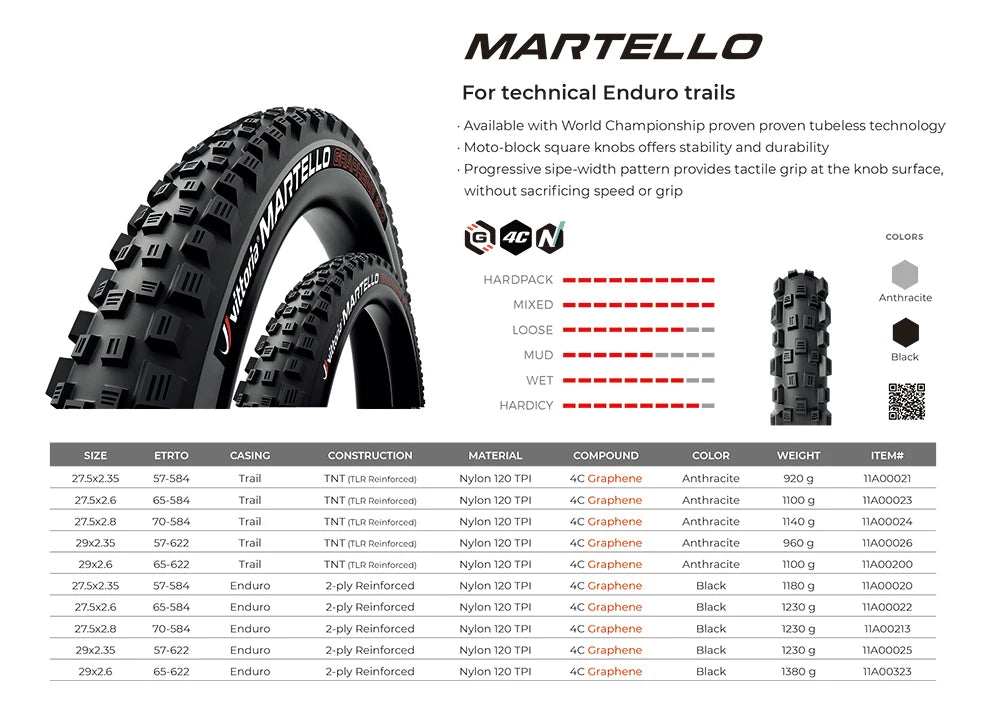 Vittoria Martello 29X2.6 Mountain Bike Tires for Mixed Terrain Conditions - Trail TNT 4C Graphene2.0 MTB Tire - Tubeless Ready
