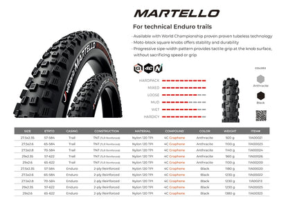 Vittoria Martello 29X2.6 Mountain Bike Tires for Mixed Terrain Conditions - Trail TNT 4C Graphene2.0 MTB Tire - Tubeless Ready