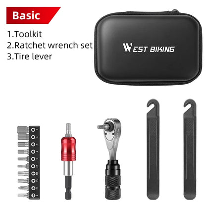 Portable Tool Bag Ratchet Wrench Kit Tire Lever Mini Pump