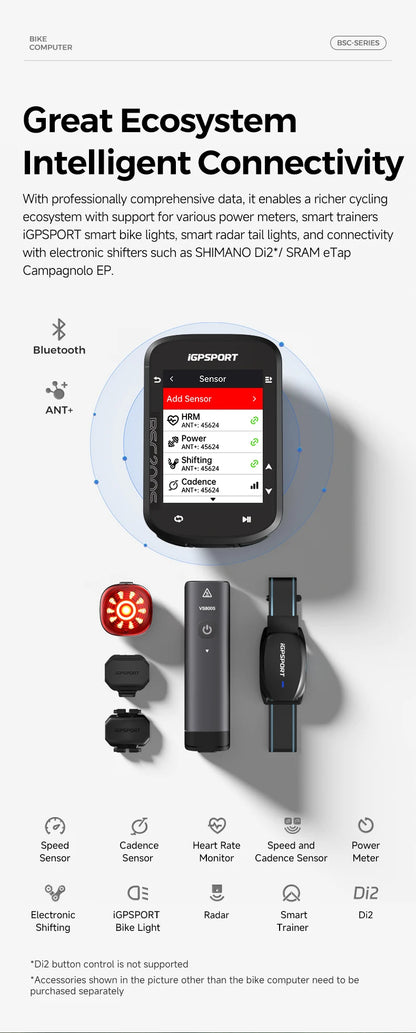 iGPSPORT BSC200S GPS Route Navigation Bike Computer Colorful Screen Wireless Speedometer Odometer Bluetooth Ant+