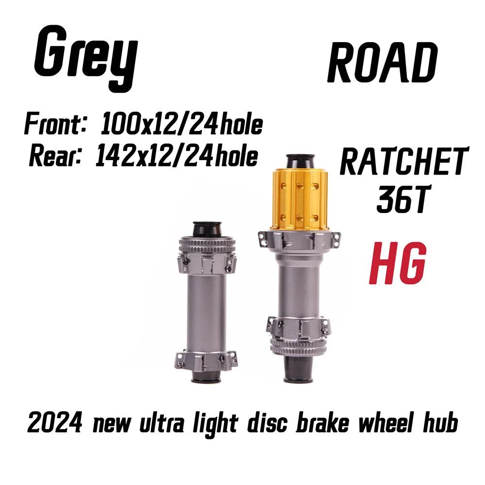 Black Grey ROAD 2024 Latest Ultra Light Road HUB, Star Ratchet 36T Bicycle Lock Brake Direct Pull HUB 24 Holes, 100-142XDR/HG