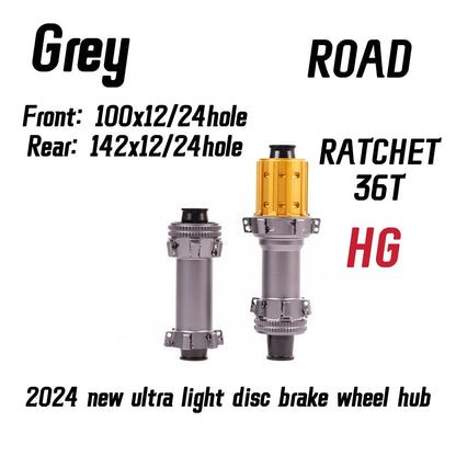Black Grey ROAD 2024 Latest Ultra Light Road HUB, Star Ratchet 36T Bicycle Lock Brake Direct Pull HUB 24 Holes, 100-142XDR/HG