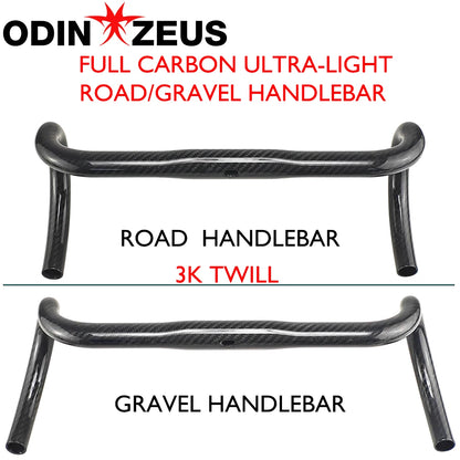 Carbon Fiber Road/Gravel Bike Handlebar, T800 Drop Bar, 380-440mm, 3K, UD