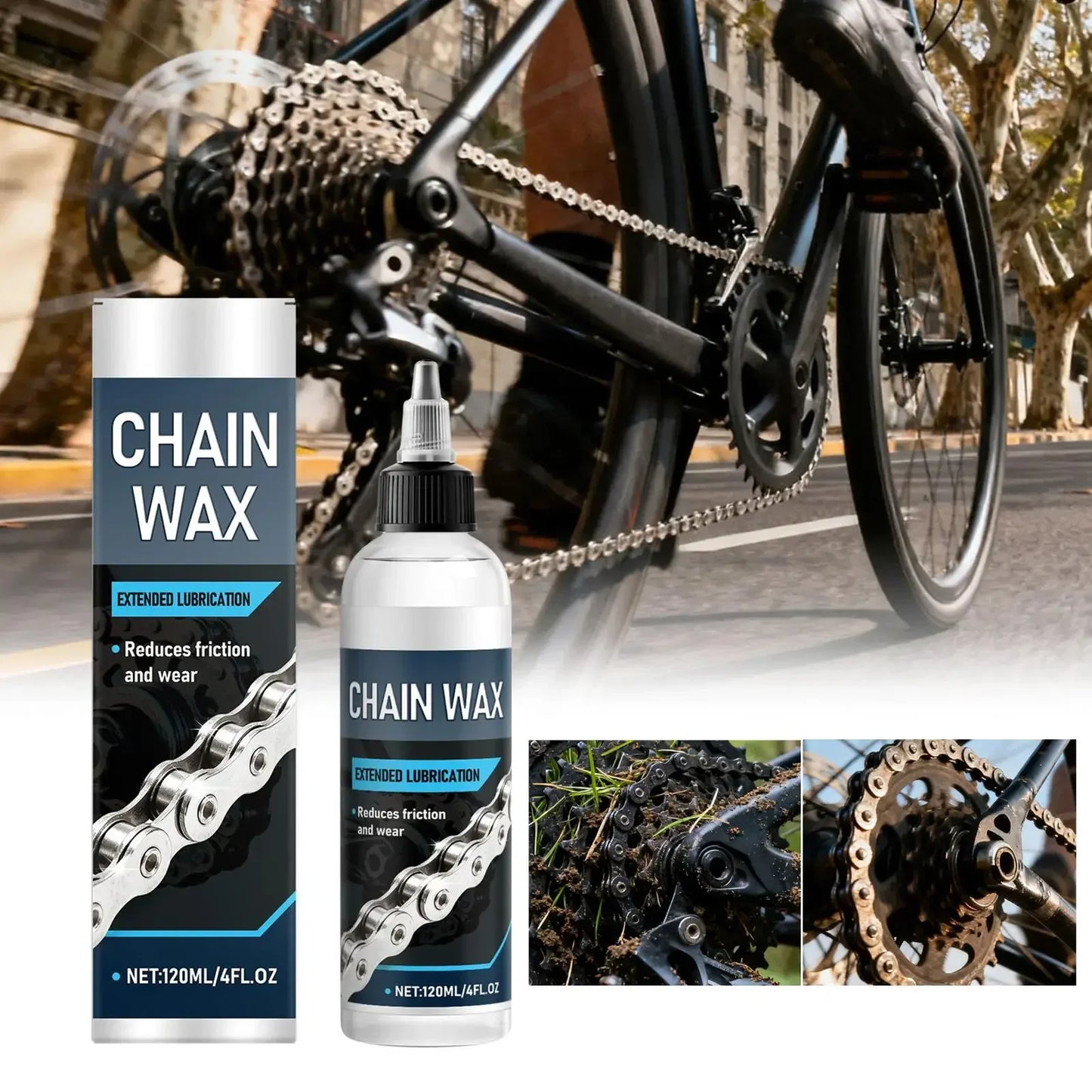 120ml Wax Based Bike Chain Lube MTB Motorcycle Lubricant for Dry/Wet Conditions Chain Cleaner Maintenance