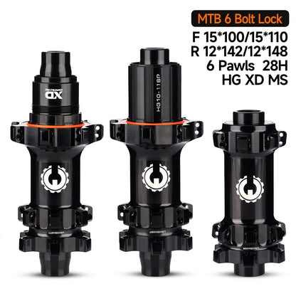Bicycle MTB Hub 6Bolt Brake Boost 6 Pawls 28H F15*100/15*110 R12*142/12*148 Integrated AL7075 HG/XD/MS