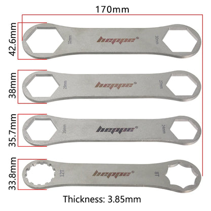HEPPE Bike Fork Shoulder Wrench Bicycle Front Fork Repair Tool Fork Cap Spanner 8-12T/24/26/27/28/30/32mm for XCR XCT XCM ST RST