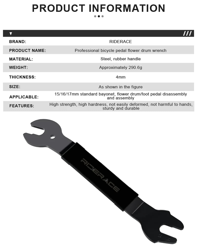 Bike Pedal Wrench 15/16/17mm High Carbon Steel Durable Bicycle Head Open End Axle Hub Cone Wrench MTB Hubs Install Remover Tool