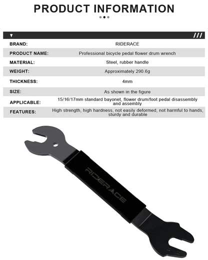 Bike Pedal Wrench 15/16/17mm High Carbon Steel Durable Bicycle Head Open End Axle Hub Cone Wrench MTB Hubs Install Remover Tool