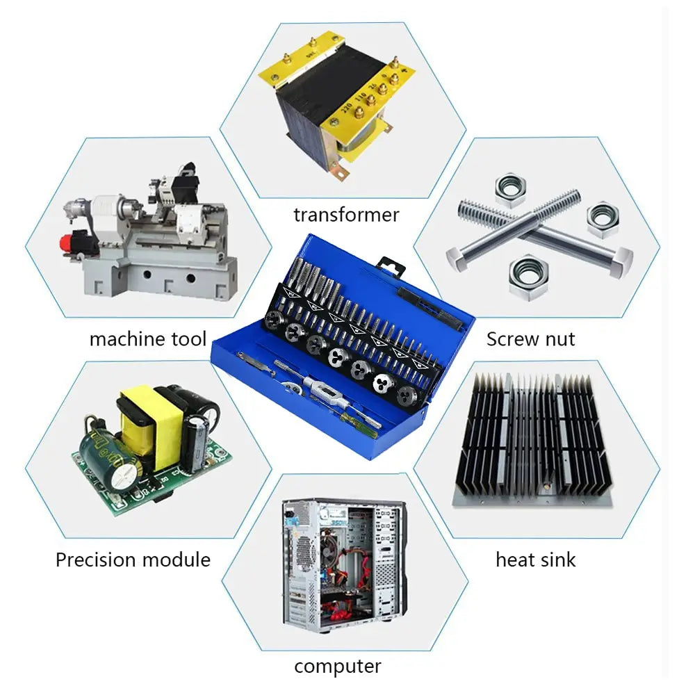 32 PCS Tap and Die Set Metric Wrench Cut M3-M12 Hand Threading Tool Tungsten Carbide Tap Die Screw Thread Making Tool Bit Set