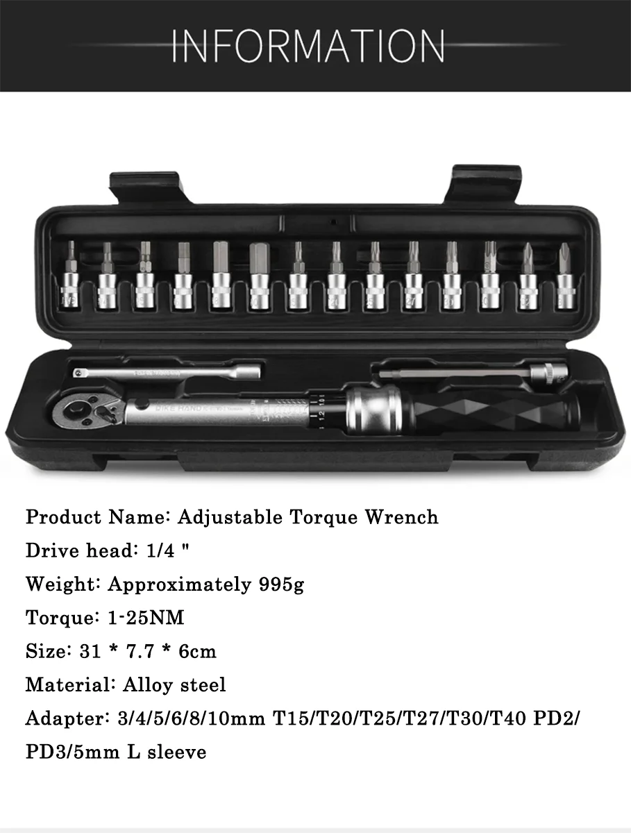 Bike Hand Bicycle Tools 1-25 NM Bike Ratchet Torque Wrench Kit Multifunction Bicycle Repair Tools Hexagon Key Set Cycling Tools