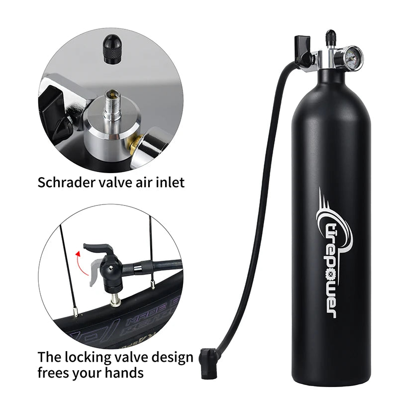 Tubeless Tire Inflator 1.2L Tubeless Bike Pump Max 200 PSI Tubeless Booster Compatible with Presta & Schrade Valves for Road MTB
