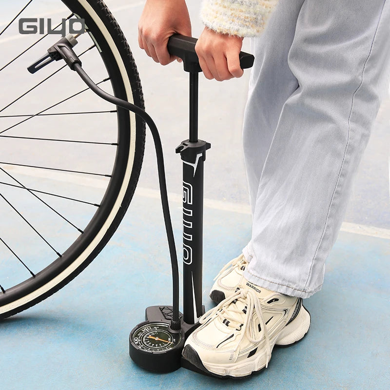 GIYO 160PSI Bicycle Floor Pump MTB Road Bike Manual Air Pump Balloon Presta Schrader Valve Tire Inflator With 3 Inch Guage