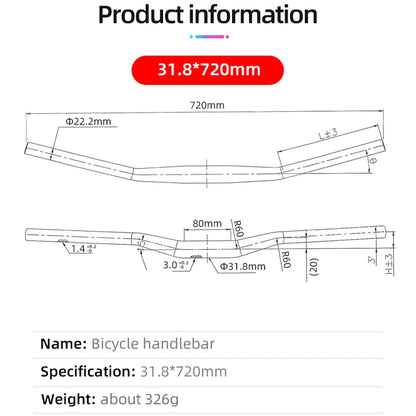 Mountain Bike Handlebars 31.8MM Diameter High-Rise Handlebar with Matte Surface 720MM 780MM Length Aluminum