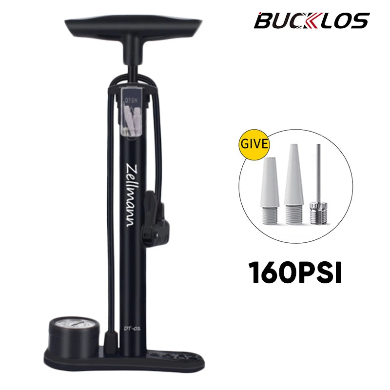 BUCKLOS Bicycle Pump 160PSI Air Pump with Pressure Gauge Schrader Presta Valve Adapter Hand Floor High Pressure Pump for Bicycle