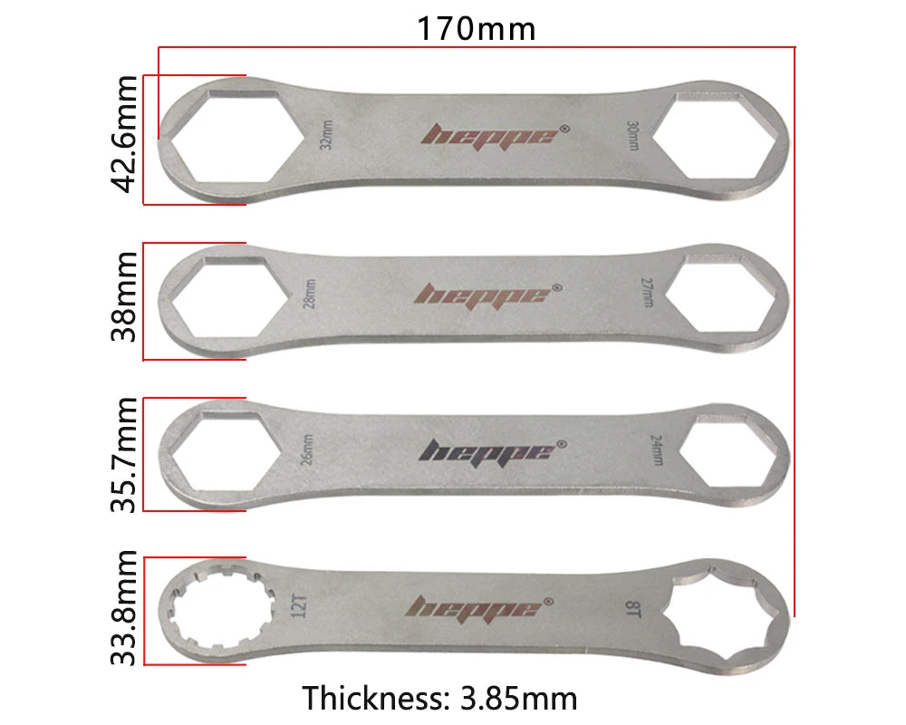 HEPPE Bike Fork Shoulder Wrench Bicycle Front Fork Repair Tool Fork Cap Spanner 8-12T/24/26/27/28/30/32mm for XCR XCT XCM ST RST