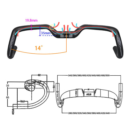 New Gravel 14degrees Carbon Fiber Bicycle Handle T1000 Ultra Light 28 30 32 34 36 38 40 42 44cm