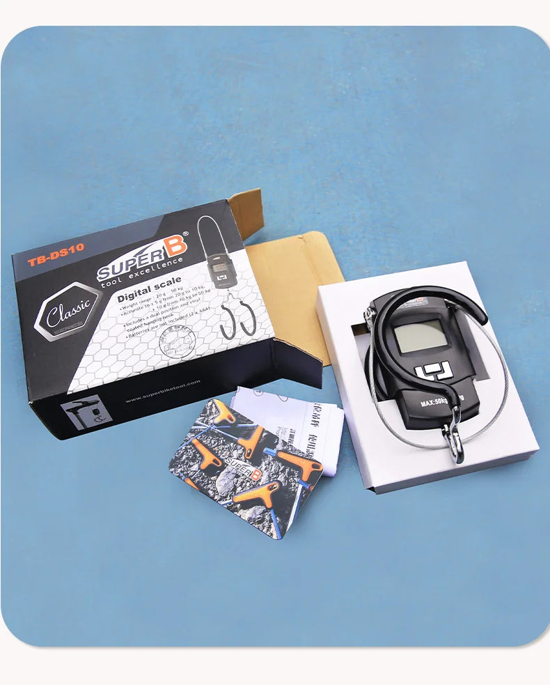 Super B 50Kg 10g Hanging LED Digital Scale Measure Max 50KG Electronic Scale Double Hook Design Easy to Operate for Bike Repair