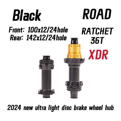 Black Grey ROAD 2024 Latest Ultra Light Road HUB, Star Ratchet 36T Bicycle Lock Brake Direct Pull HUB 24 Holes, 100-142XDR/HG