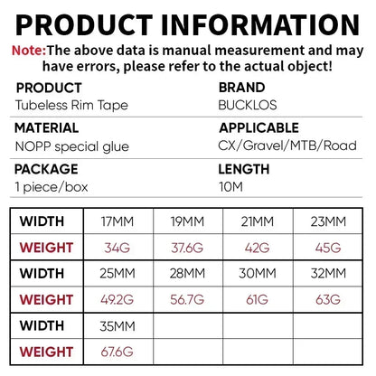 BUCKLOS Bike Tubeless Tape MTB Tubeless Tire Liner Bicycle Rim Strip Wear-Resistant Wheel RimTape 17/19/21/23/25/28/30/32/35mm