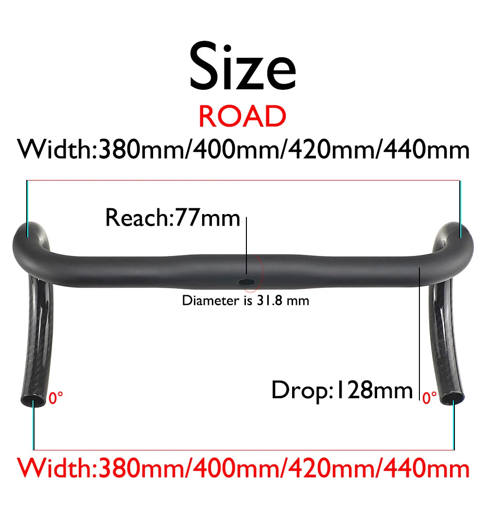 Carbon Fiber Road/Gravel Bike Handlebar, T800 Drop Bar, 380-440mm, 3K, UD