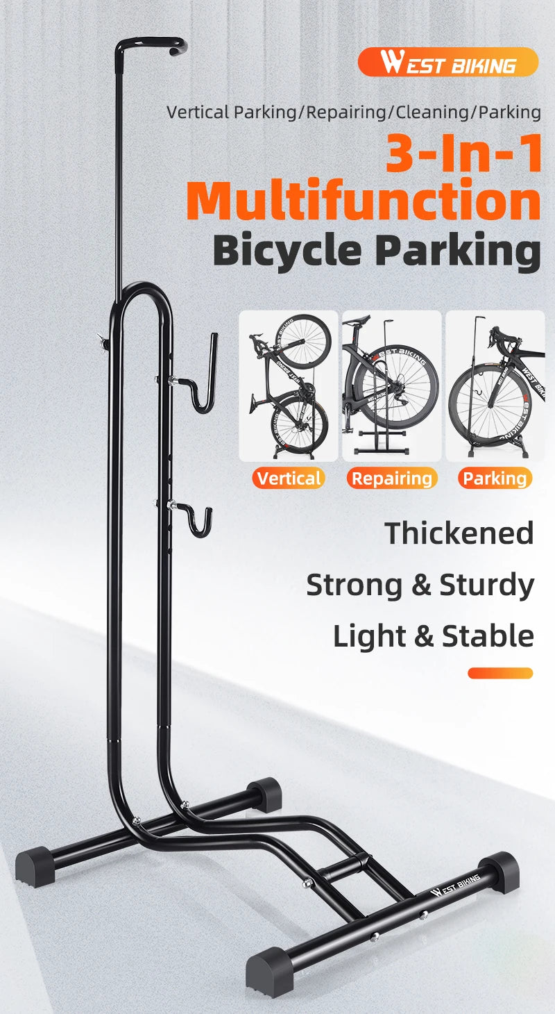 WEST BIKING 3 In 1 Bicycle Parking Rack Multifunctional Bike Indoor Garage Storage Stand MTB Road Bike Maintenance Repair Stand