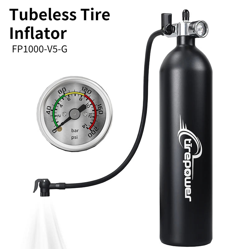 Tubeless Tire Inflator 1.2L Tubeless Bike Pump Max 200 PSI Tubeless Booster Compatible with Presta & Schrade Valves for Road MTB