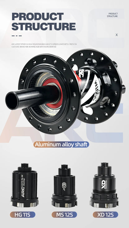 ARC 009 32 Holes 4 Sealed Bearing Hubs HG/XD MS 8 9 10 11 12-speed 6 Claws 114 Clicks