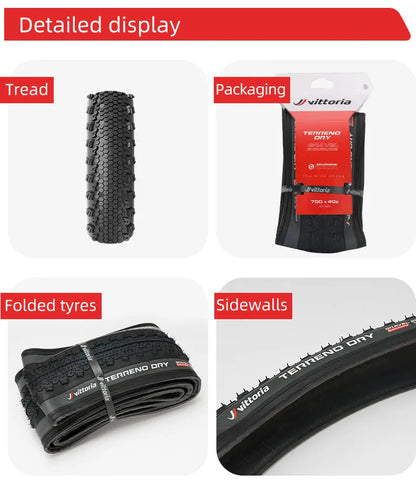 Vittoria Bicycle Road Tubeless Tire 700x33C/37C/40C TERRENO DRY Gravel Endurance 120TPI for Long Distance Cycling